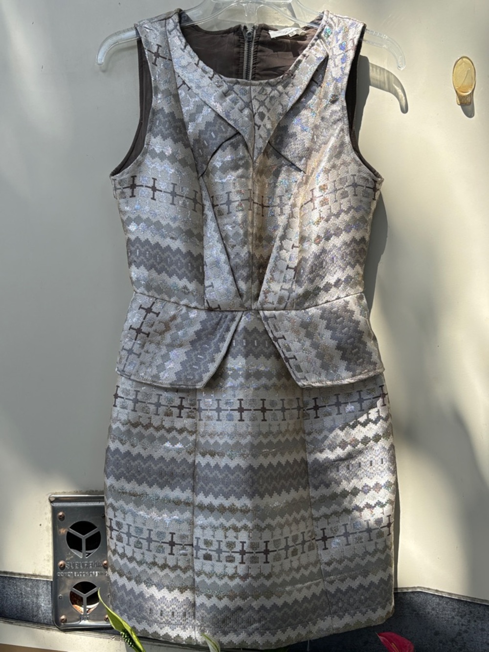 Sugarlips Silver Gray Patterned Peplum Midi Dress - Picture 2 of 8